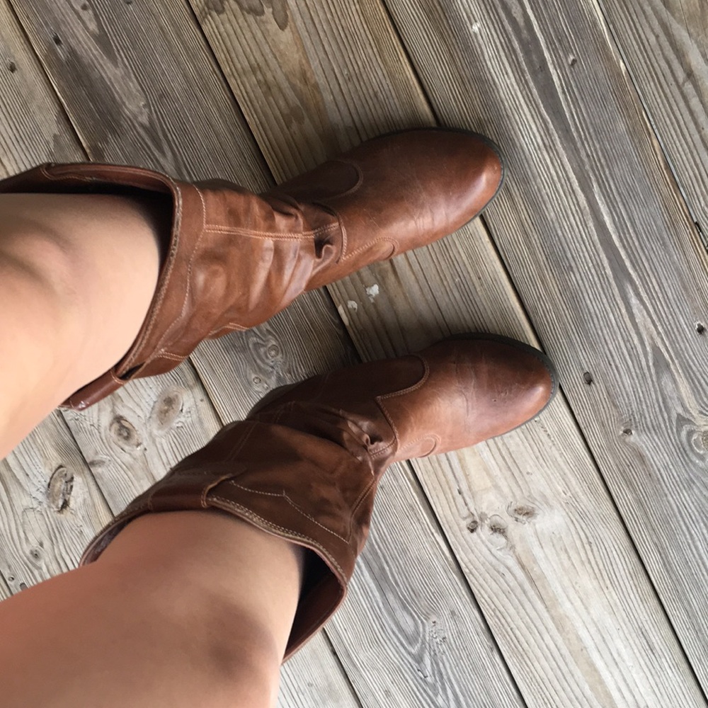 Brown short heeled boots by L.E.I.